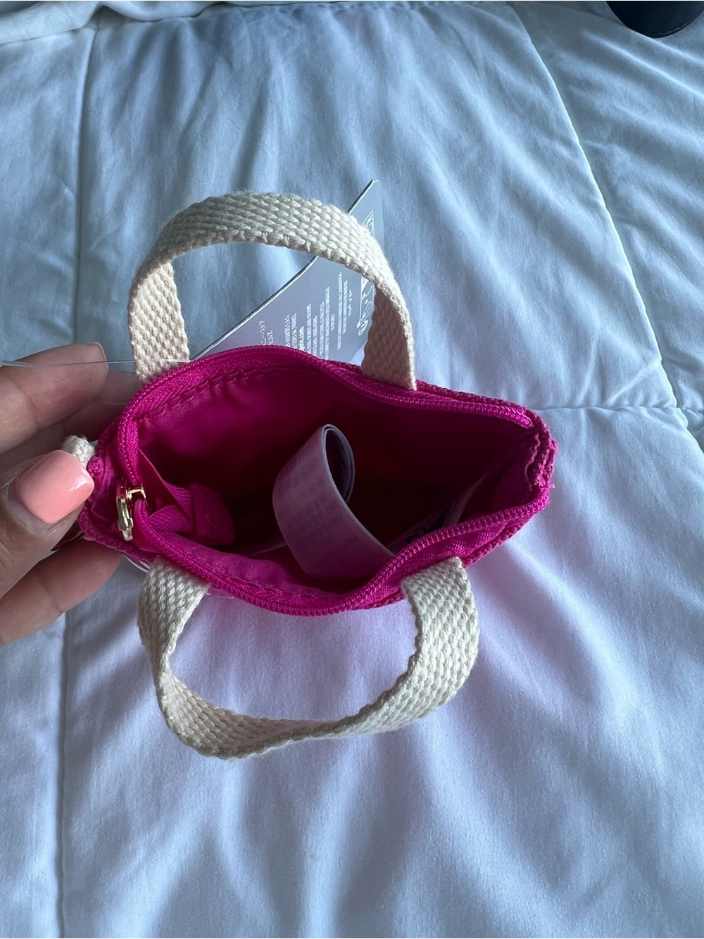 Disney Hot Pink Mini Tote Keychain with Cream Handle and White Logo - Picture 3 of 3